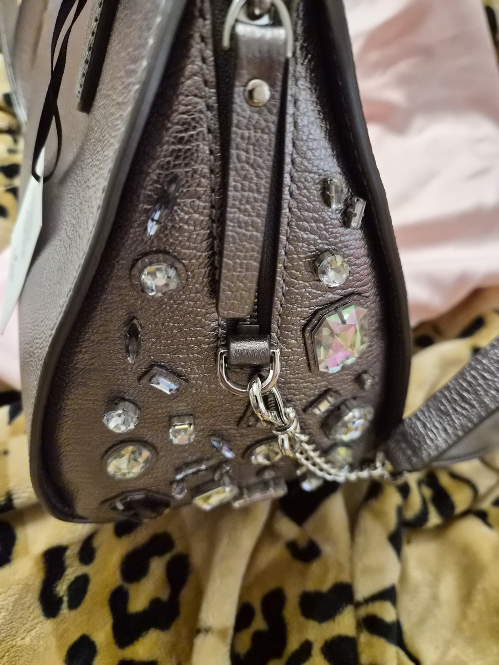 NWT kate spade Metallic Dome Satchel Handbag - Pewter With Bling - Picture 4 of 8